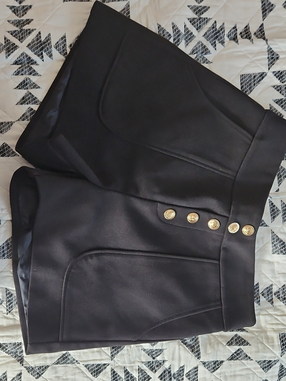 Black High-Waist Shorts with Gold Accent Buttons